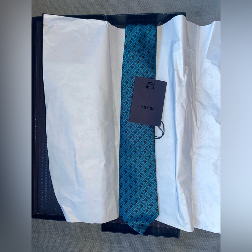 Prada Teal and Black Patterned Tie